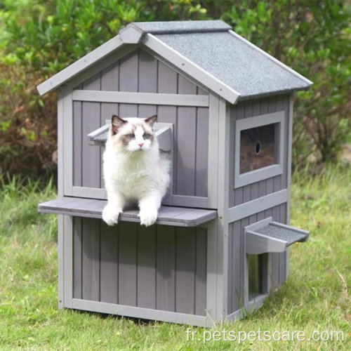 Grande maison de chat en bois en bois imperméable des volets de toit